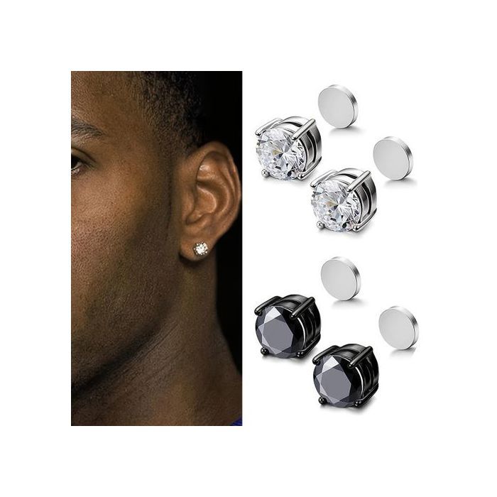 Boucles d'oreilles - MARQUE - Magnétiques - Cristal - Noir/Argent - Acier Inoxydable