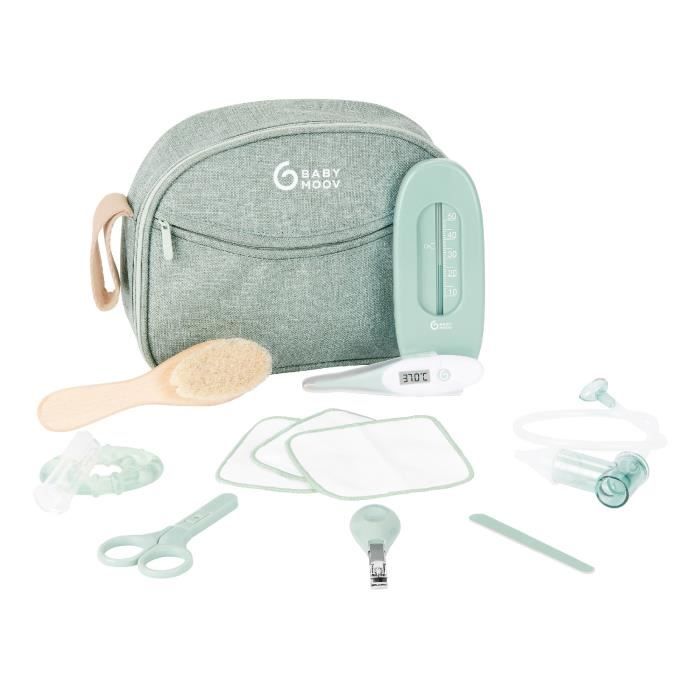 Babymoov Trousse de Soin Bébé - Dès la naissance - En Tissu Recyclé Certifié GRS -10 Accessoires, Matcha