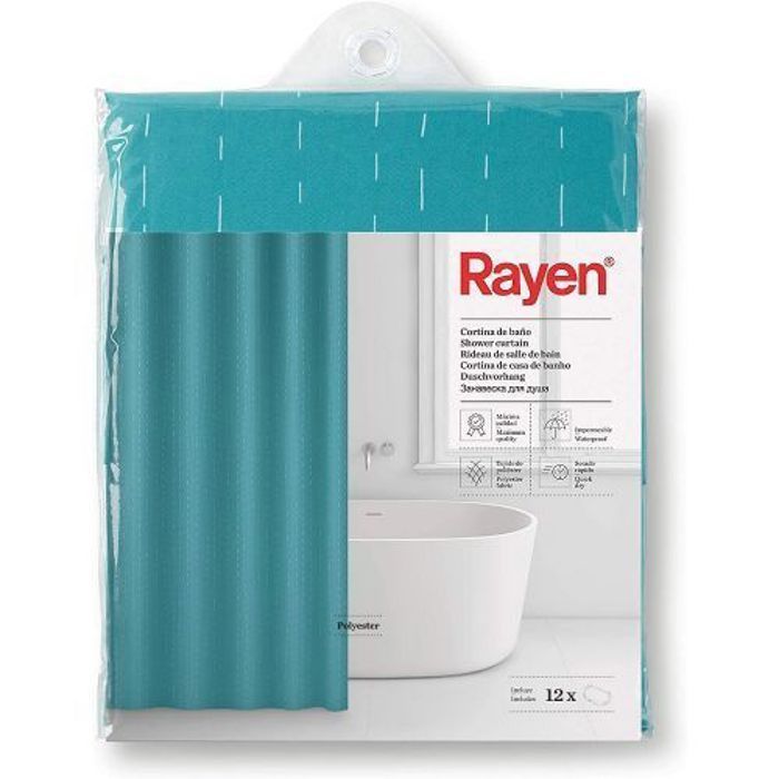 Rayen Rideau de Douche Imperméable,Tissu Polyester,Séchage Rapide  180 x 200 cm