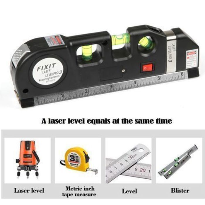 Fixit Outil de mesure Laser polyvalent+Niveau à Bulle et Ruban,Level Pro 3