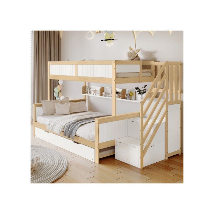 Översäng - MUVOE - Vit + Natur - 90x200 cm - Massivt trä - 2/3 platser
