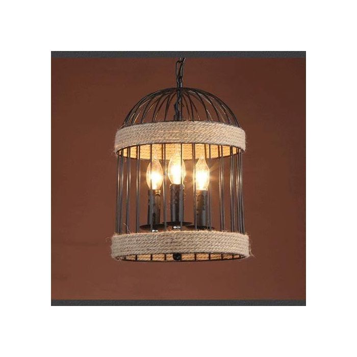 Lustres LED, Style Industriel Rétro Corde de Chanvre Cage à Oiseaux 3têtes