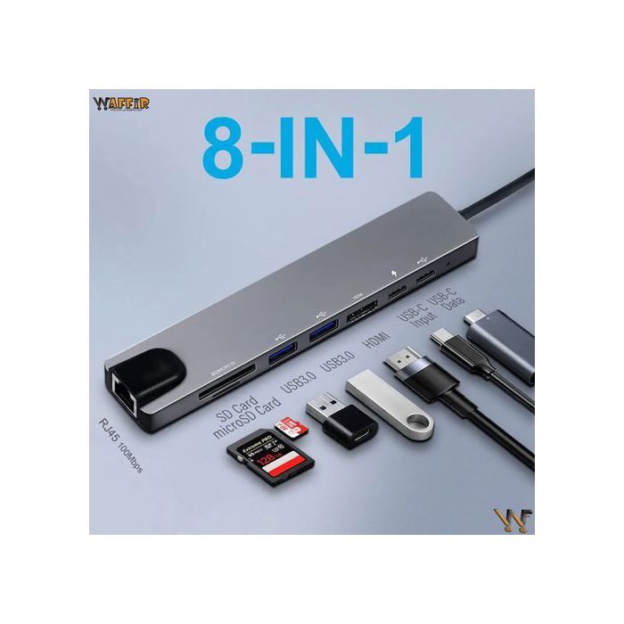 HUB USB C - HP - 8 en 1 - HDMI 4K - USB 3.0 - Compatible MacBook Pro Air