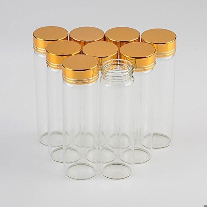 12 Bocaux en verre vides avec bouchons à vis en aluminium doré, contenants cadeaux scellés pour aliments liquides (50 ml)