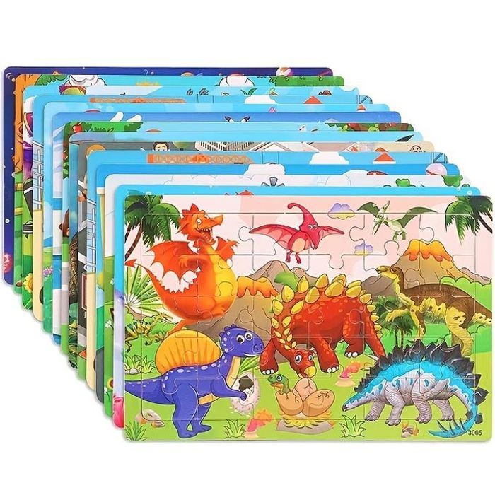 Pack de 5 puzzles 3D en bois pour enfants : dinosaures, animaux et plus
