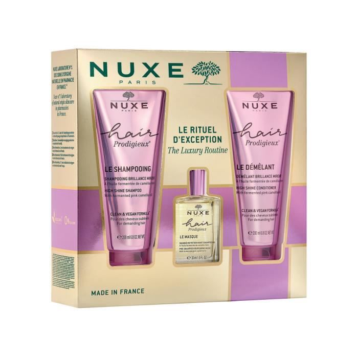 Coffret de soins capillaires - Nuxe - Hair Prodigieux - 3 soins - Ingrédients naturels - Brillance éclatante