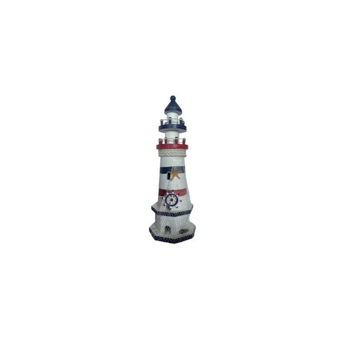 Phare décoratif - N/A - Rouge/Bleu marine - 11x9,5x30 cm - Style marin authentique - Intérieur