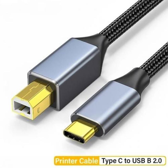 Câble d'imprimante USB B vers USB C - 3 mètres - Transfert haut débit - Gaine tressée en nylon - Blindage PVC