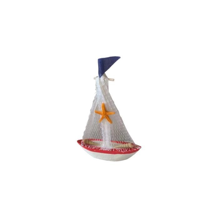 Objet décoratif - Marine - Mini voilier - Rouge - 11x3x14,5 cm - Design contemporain