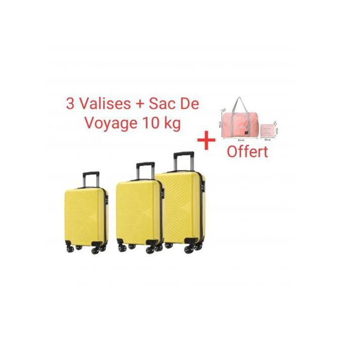 Ensemble 3 Valises + Sac Cabine, Jaune