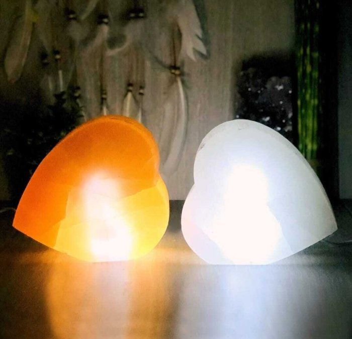 Lampes - Selenite - Cœurs Rouge/Blanc - 16 CM - Bois - Intérieur