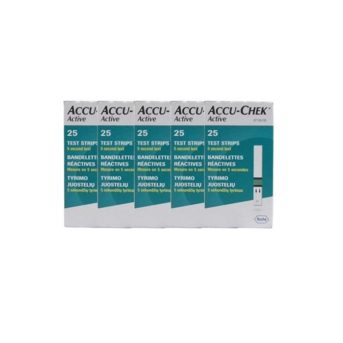 Pack 05 Boites de 25 Bandelettes ACCU-CHEK Active ( 125 Bandelettes )