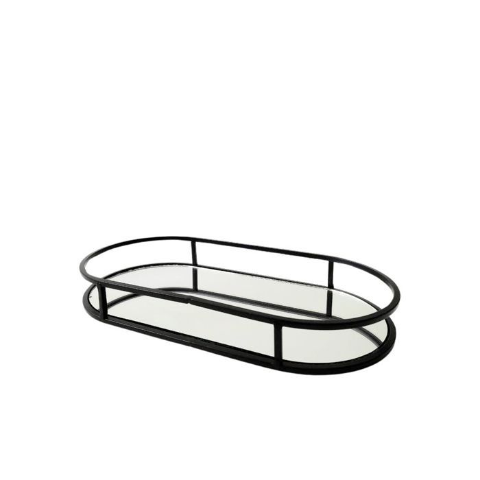 Plateau - HLW - 8266 - Ovale - Miroir - Métal Noir - 30 cm x 15 cm