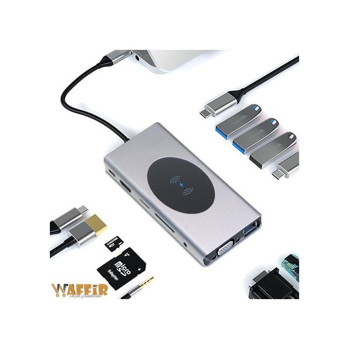 Station d'accueil Hub 13 en 1 - Adaptateur USB C - Charge sans fil - HDMI 4K - 100W PD - 5 ports USB