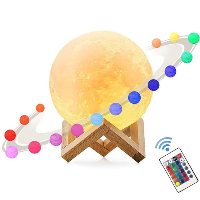 Lampe de Table Mydethun en Forme de Lune – Veilleuse pour Enfants, Recharge USB 16 Couleurs Changeantes, Télécommandée
