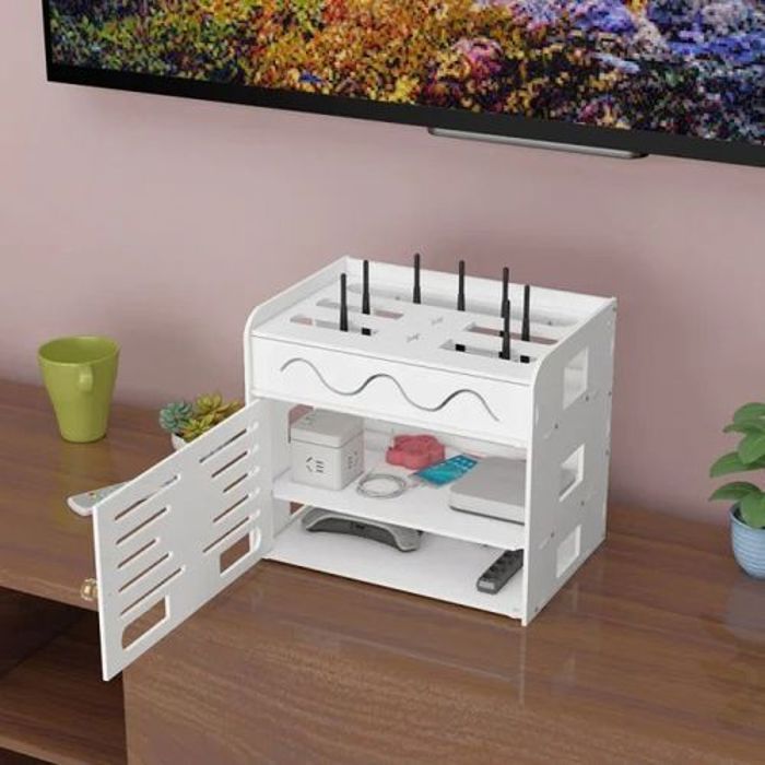 Boîte de Rangement Modulaire - Non spécifié - Routeur WiFi - 3 Compartiments - Plastique - Blanc