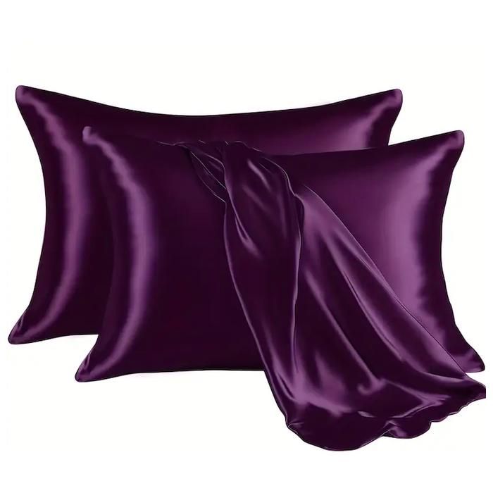 2 Taies d'oreiller en satin doux pour les cheveux et le visage - violet