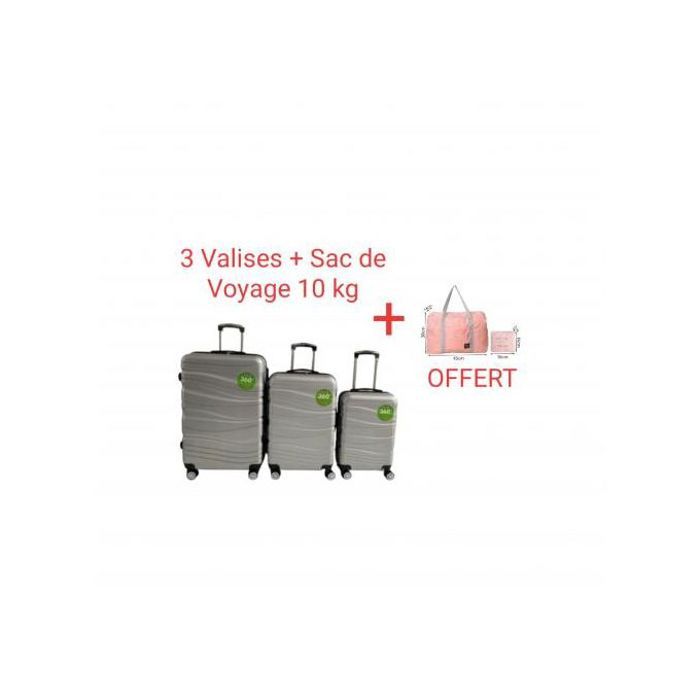 Ensemble Valises Rigides 3 pièces + Sac Cabine - Gris - ABS + PC