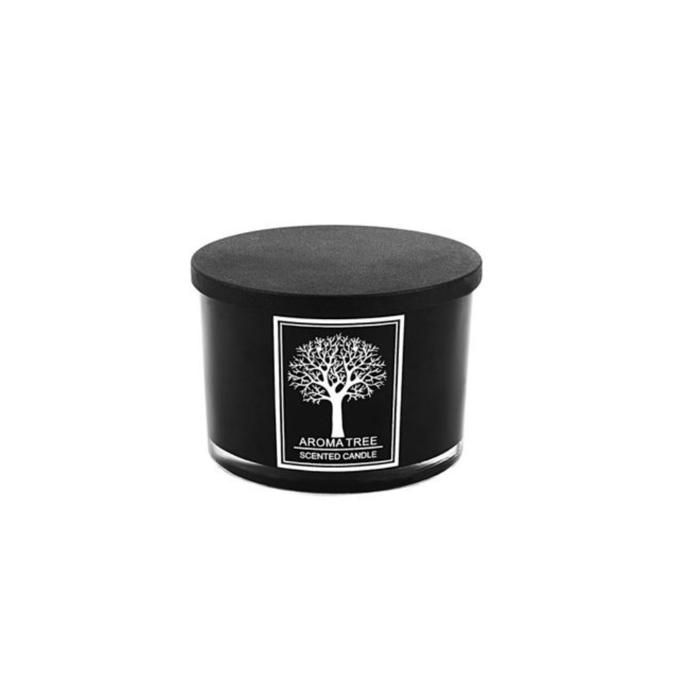 Bougie parfumée - AROMA TREE - Noir - Verre - 730g - Avec couvercle