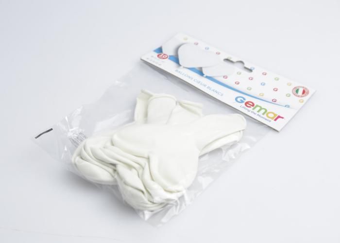 Ballons - GEMAR - Cœur Blanc - 10 pièces - Faciles à gonfler - Romantique
