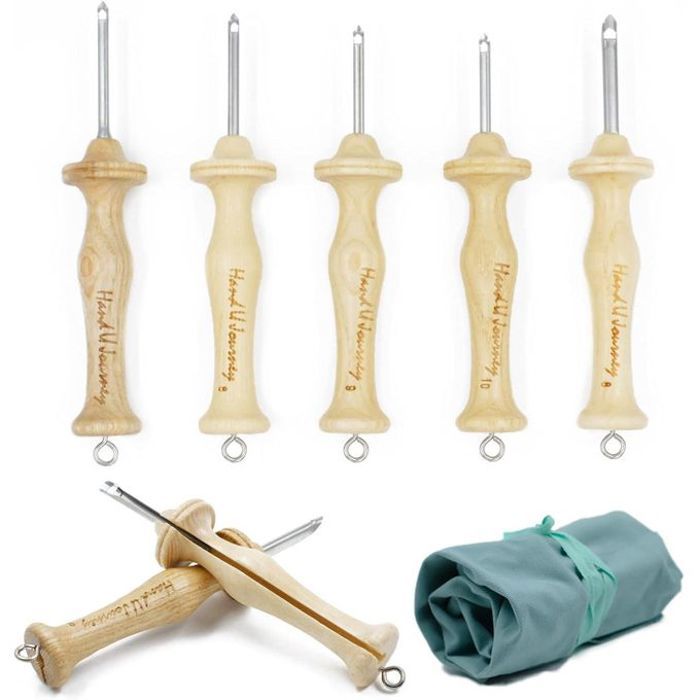 Ensemble d'outils complets pour crochetage de tapis avec aiguille à poinçonner et manche en bois, 7 tailles