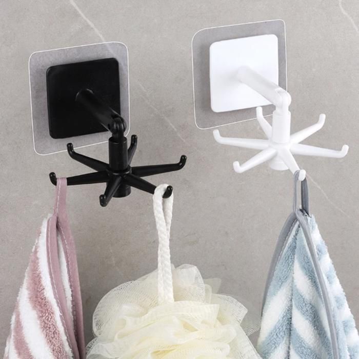 Lot de 4 crochets de cuisine auto-adhésifs, rotatifs à 360 degrés noir et blanc(Couleur aléatoire)
