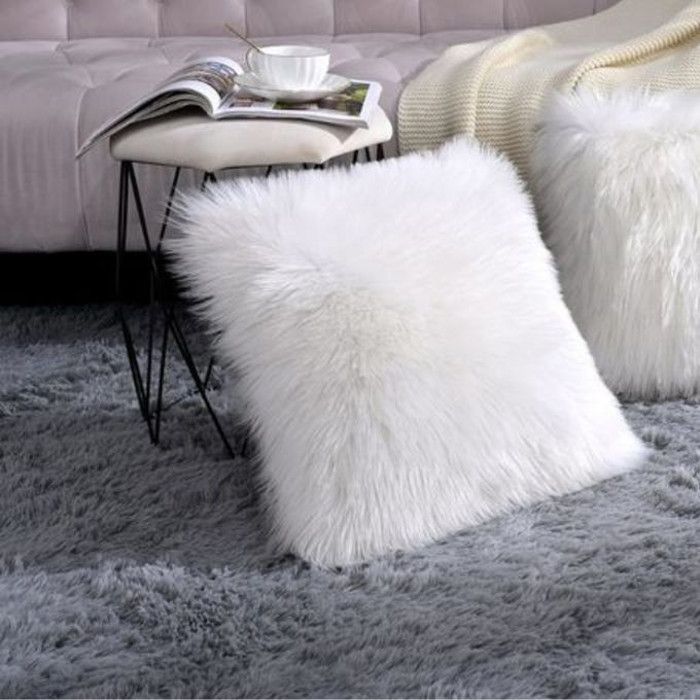 Housse de coussin - GENERIC - Fourrure - Blanc - 45x45 cm - Synthétique - Contemporain