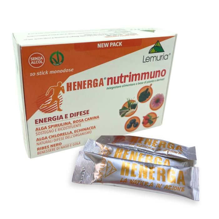 Henerga Nutrimmuno - Energie et Défense - Spiruline, Églantier, Échinacée ..., 10 sticks - Made in Italy