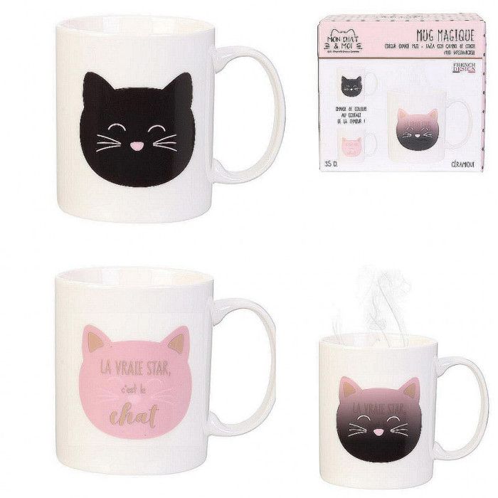 1 TASSE MUG CHAT THERMIQUE 35 CL CHANGE DE COULEUR VAISSELLE CUISINE