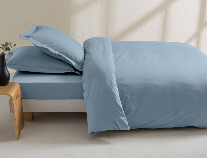 Housse de couette - LINVOSGES - 240x260 cm - Percale de qualité supérieure - Bleu brume - Design contemporain