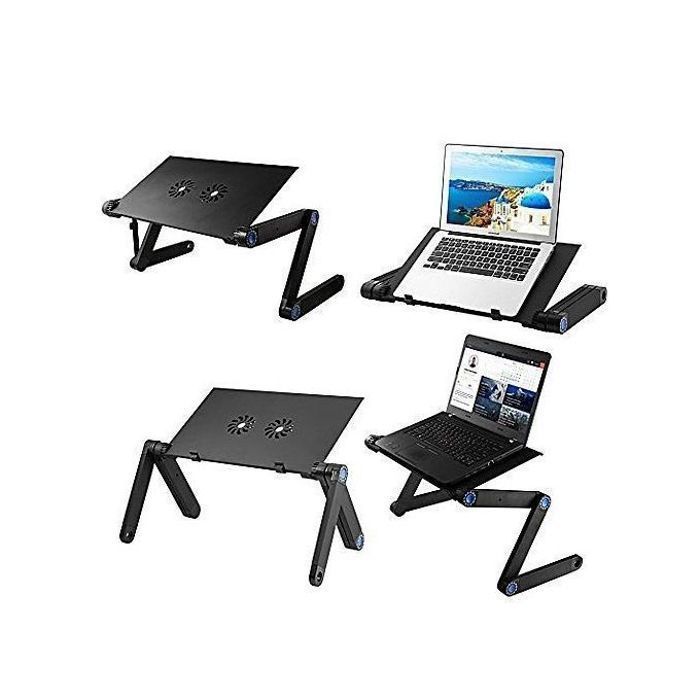 Table d'ordinateur portable, 360 ° Réglable, Pliable, Portable Bureau yzd Table, Support Souris, Double Ventilateur