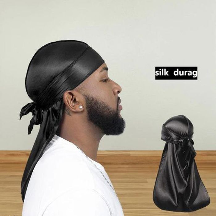 Turban en Satin à longue queue unisexe pour adultes, couvre-chef de motard, Turban de Pirate, couvre-chef pour hommes et femmes noir