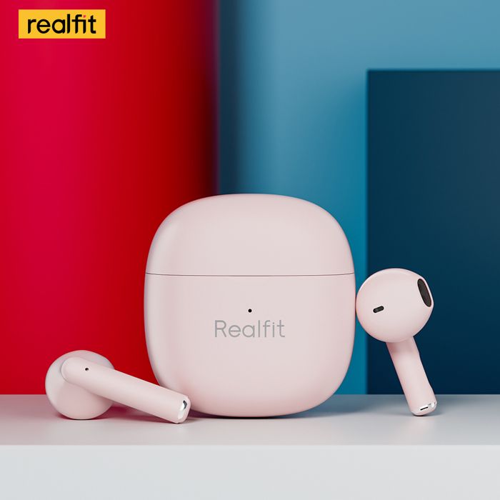 Écouteurs Bluetooth - REALFIT - F1 - Intra-auriculaires - Autonomie 25h - Couleur Rose