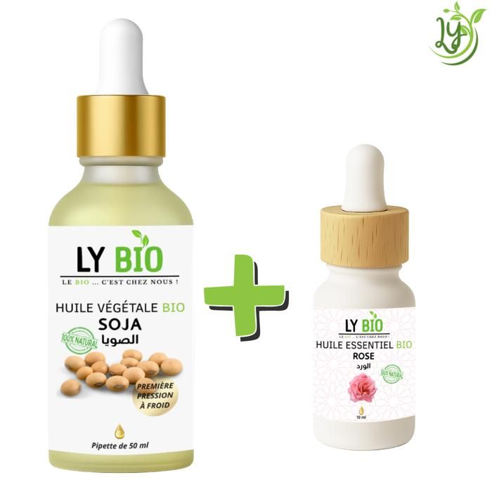 LYBIO PACK HUILE SOJA 50ML - PIPETTE + HUILE ESSENTIEL ROSE 10ML