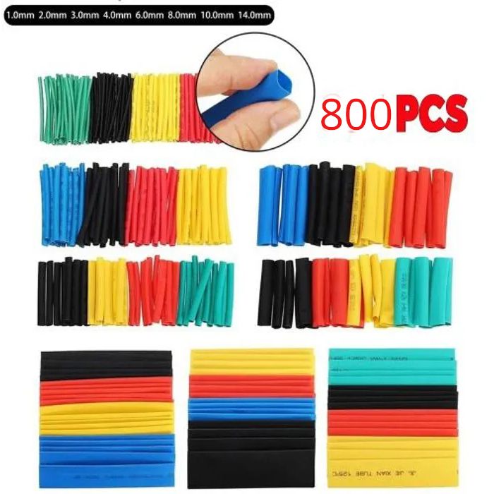 800 Gaines Thermorétractables Étanches, 5 Couleurs Variées 1 à 14 mm pour Câbles Isolants et Fils Électriques