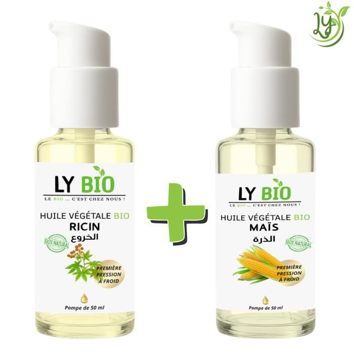 Pack Soin Cheveux - LYBIO - Huile Ricin 50ml - Huile Mais 50ml - Hydratant - Mixte