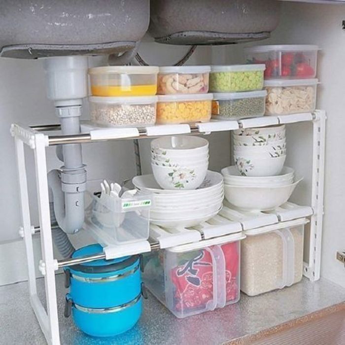 Étagère Modulable - Cuisine - Rangement Sous Évier - Inox - 80x30x45cm - Blanc