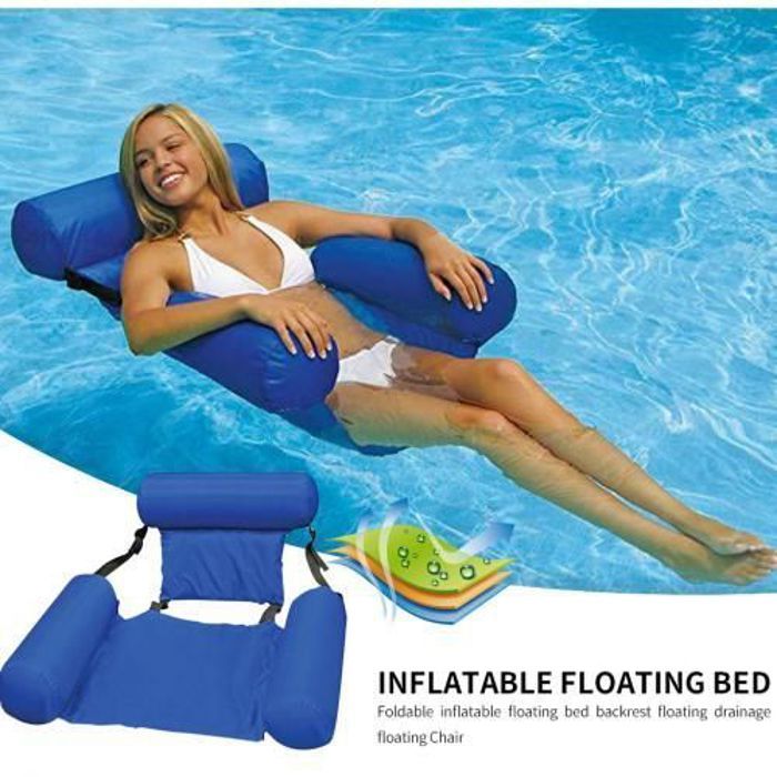 Lit flottant gonflable hamac Piscine Pliable à double usage Lounge Radeau Blue