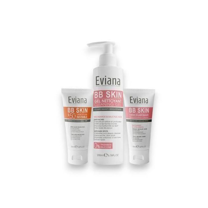 Pack Anti Taches - EVIANA - Routine Éclaircissante - Gel Nettoyant 200ml - Crème SPF50 - Crème 50ml