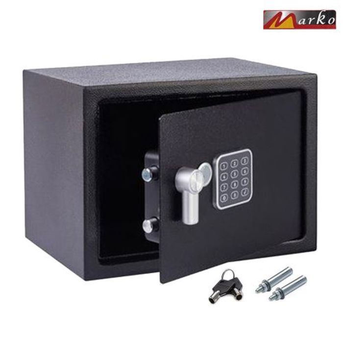 Coffre Fort à Serrure Électronique Avec Code PIN et 2 Clés et Poignée, Fixations Murales et au sol 25×35×25cm