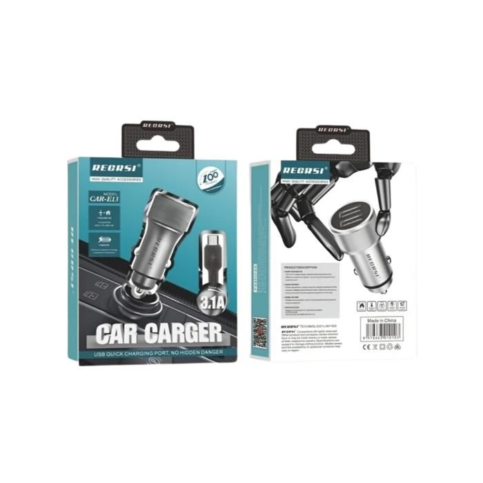 Chargeur allume cigare Voiture  Recrsi 3,1A CAR-E13 USB Type C