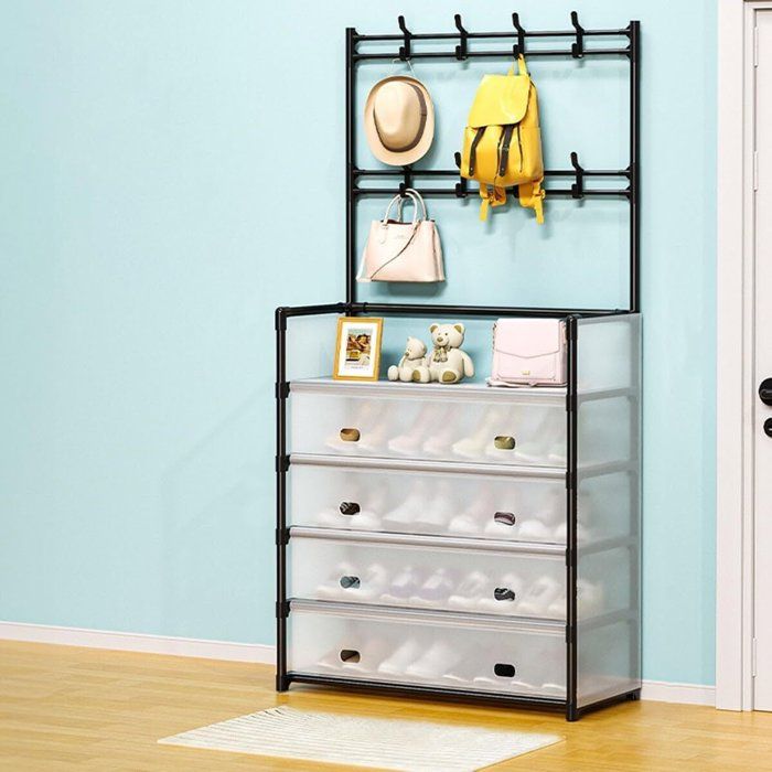 Support intégré pour chaussures et chapeaux, étagère d'entrée pratique, multicouche, design compact pour la maison.