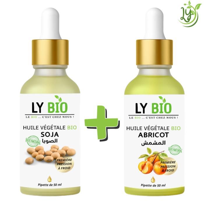Pack Huile Soja 50ml - LYBIO - Huile Abricot 50ml - Soin Nourrissant - Mixte - 2 Pipettes