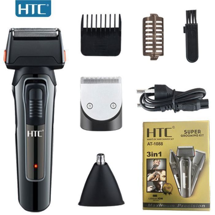 Tondeuse 3 en 1 - HTC - AT_1088 - Rechargeable - Autonomie 120 min - Noir