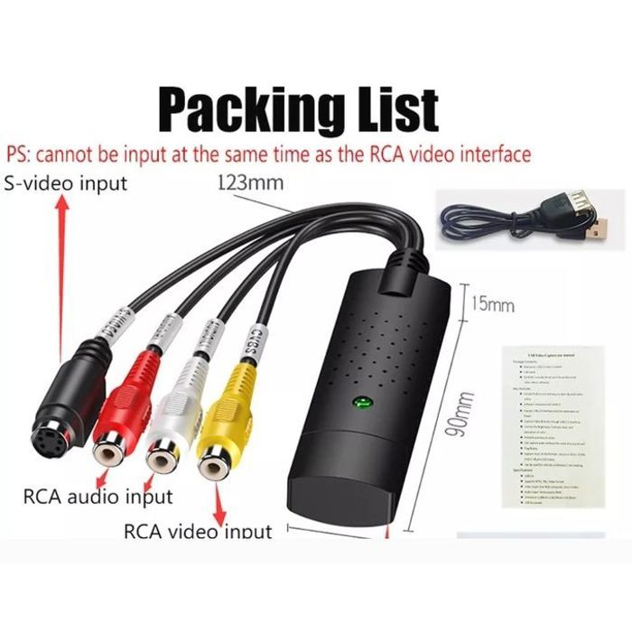 Adaptateur de capture vidéo USB - CIDY - 4 Canaux - Compatible NTSC/PAL - USB 2.0 - Couleur Noir
