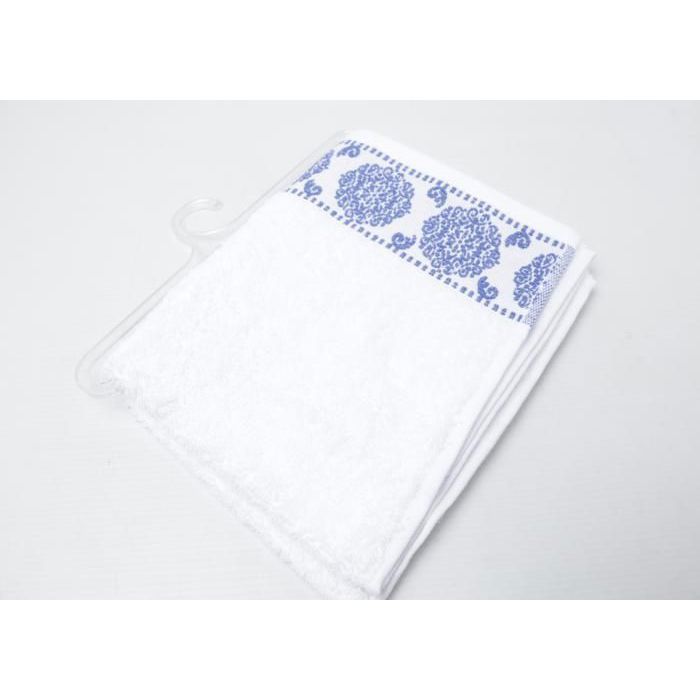 SERVIETTE A MAINS FLOWER 450G BLANC BD BLEU 40*70