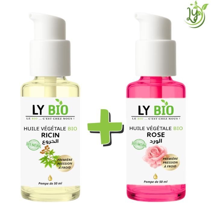 Pack Huile - LYBIO - Ricin 50ml - Huile de Rose 50ml - Réparateur - Hydratant