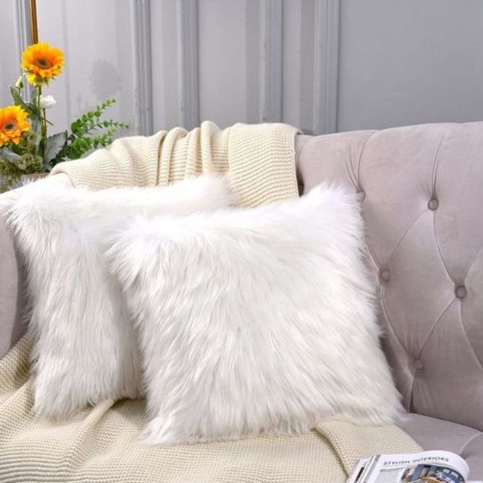 Housse de coussin - GENERIC - Pack de 2 - Fourrure synthétique - 45x45 cm - Blanc