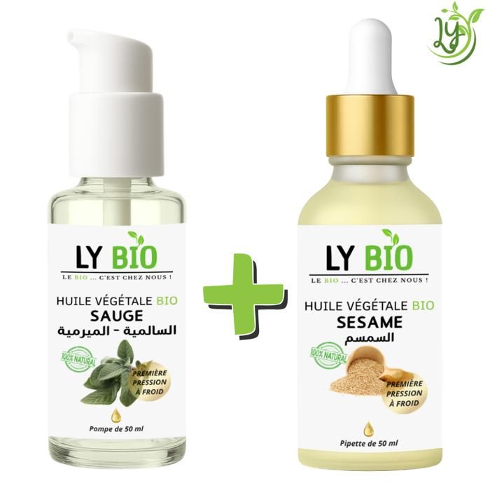 Huile Végétale - LYBIO - Pack Huile Sauge & Sésame - 50ml - Nourrissant - Antioxydant