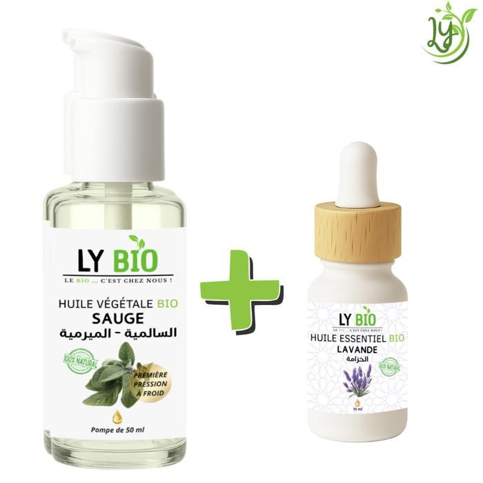 Pack d'huiles - LYBIO - Huile de sauge 50ml - Huile essentielle lavande 10ml - Mixte - Tous types de cheveux